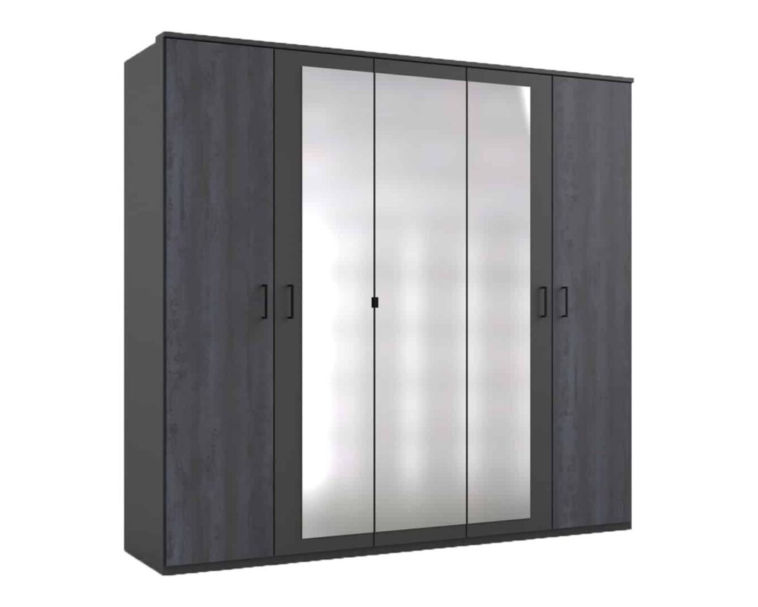 armoire de chambre moderne gris graphite avec 5 portes dont 3 miroirs
