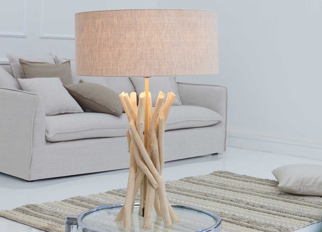 lampe a pose en bois naturel et abat jour 100% lin