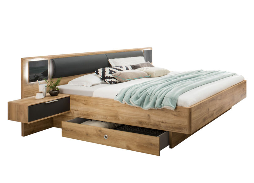 lit moderne avec led et tete de lit en cuir synthetique