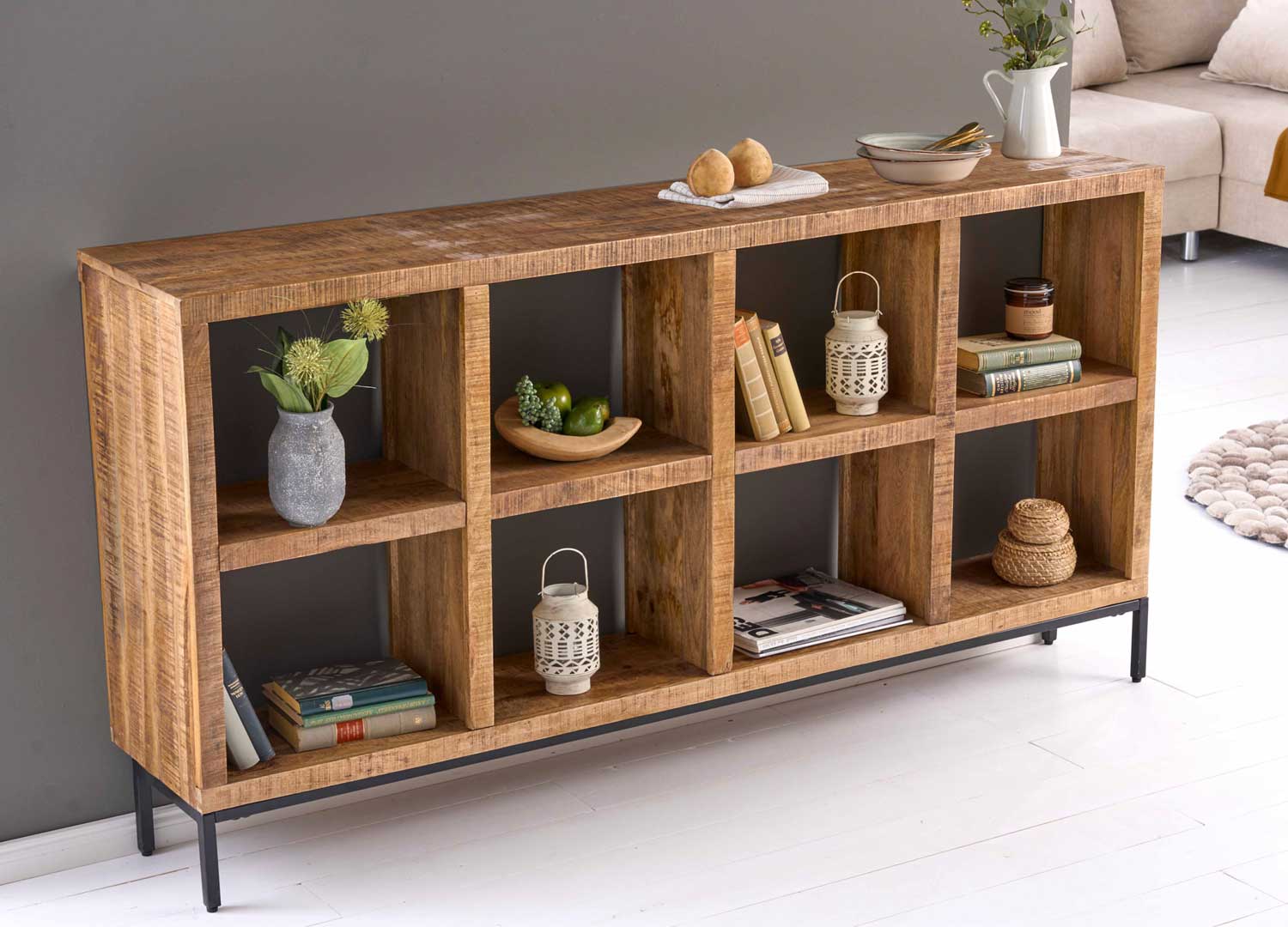 Console bureau d'appoint avec rangements casiers en bois manguier