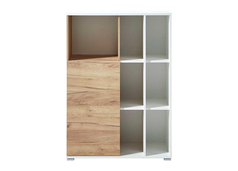 meuble de rangement blanc et bois 85 cm avec 9 compartiments