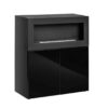 commode design noir brillant avec cheminee bio ethanol