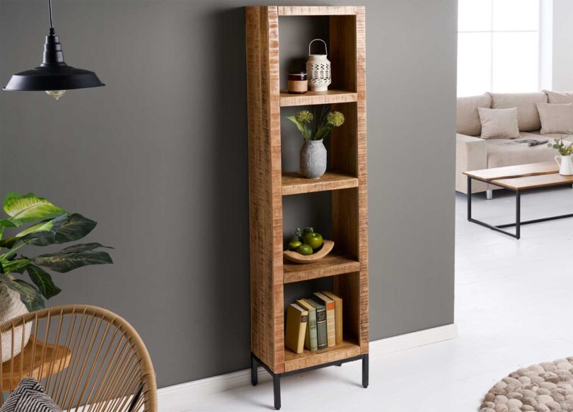 meuble etagere en bois de manguier avec 4 compartiments