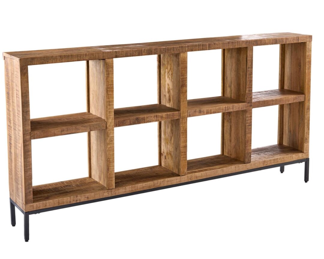 meuble etagere pas cher en bois de manguier massif 170 cm avec pieds en metal noir