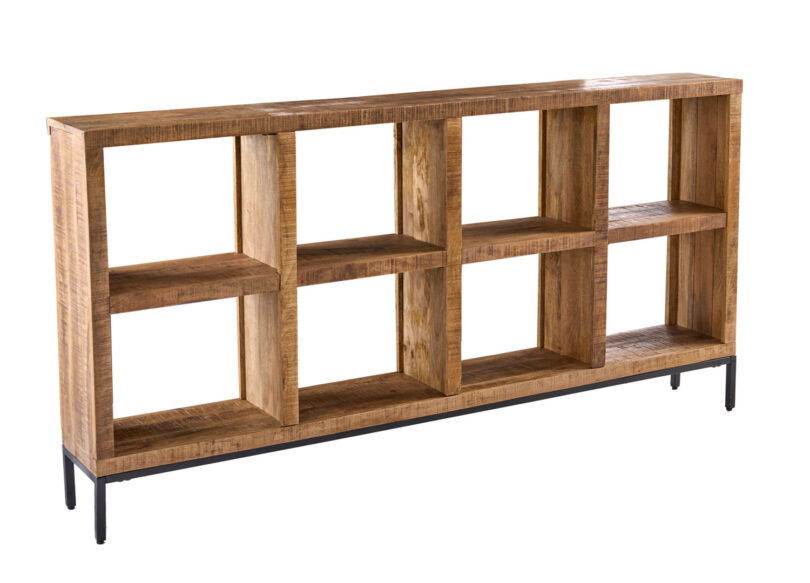 meuble etagere pas cher en bois de manguier massif 170 cm avec pieds en metal noir