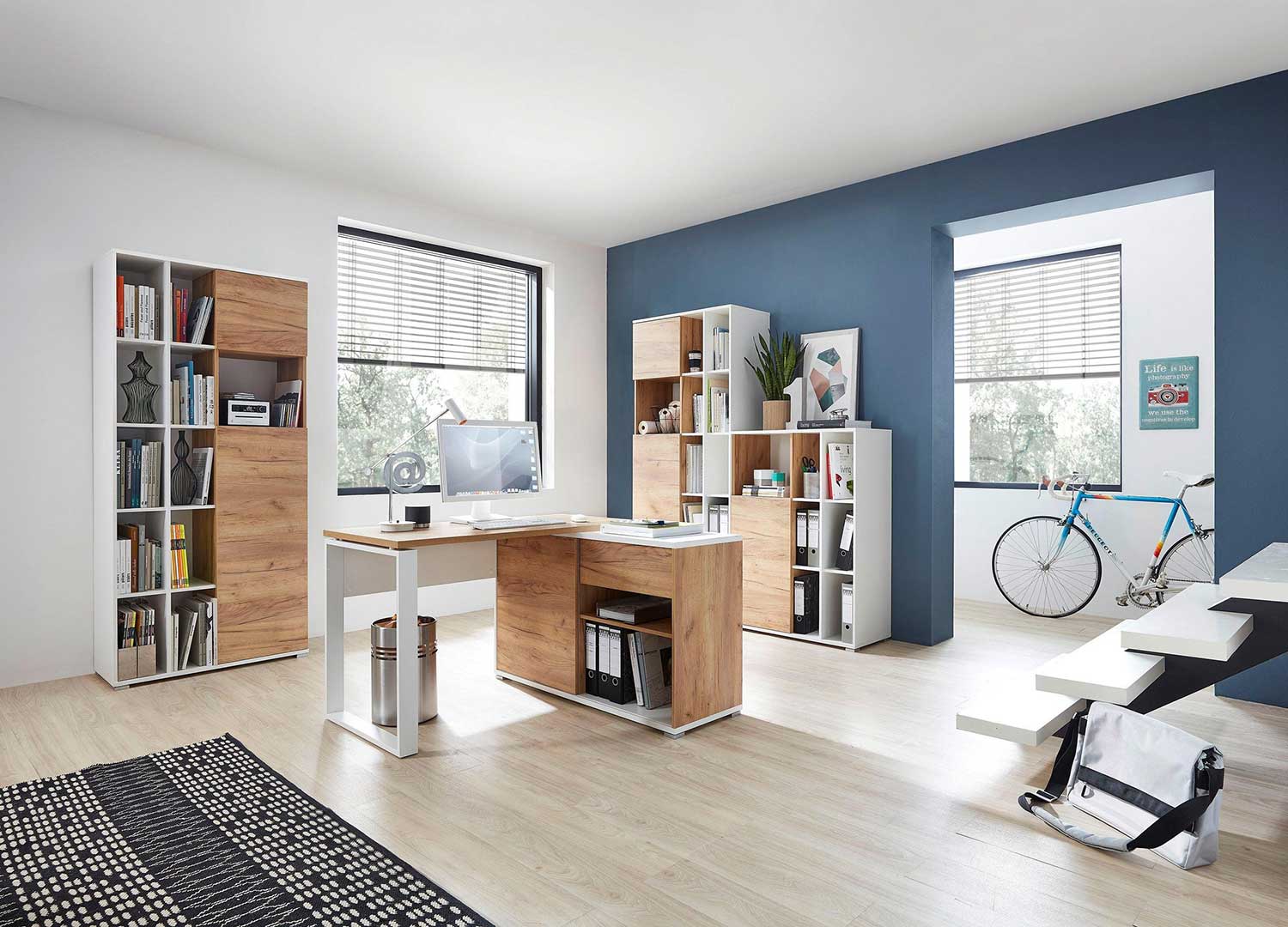 Bureau avec rangements 3 tiroirs scandinave blanc mat et bois