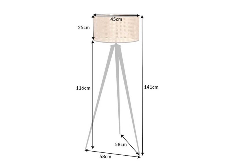 Dimensions du lampadaire tripode bohème