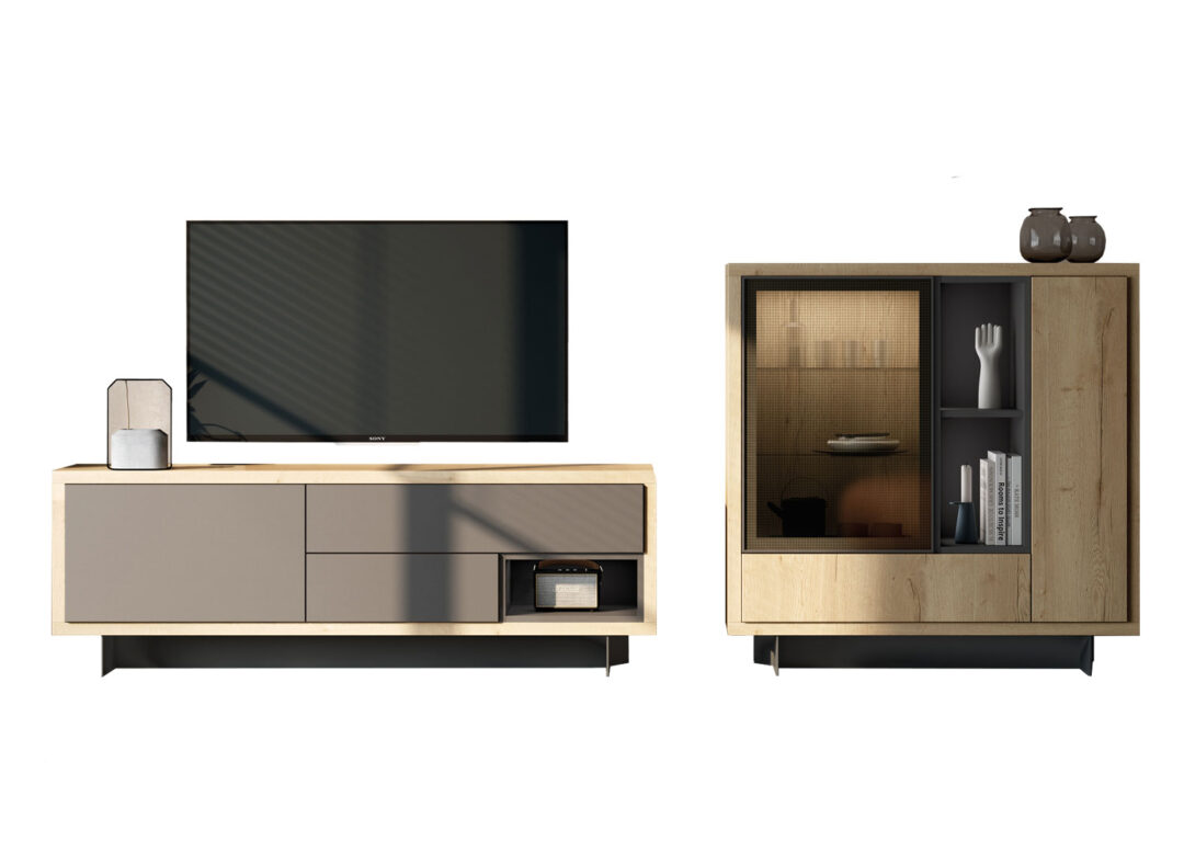Ensemble de salon bois et noir moderne