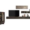 Ensemble TV mural avec meuble buffet de couleurs gris foncé et beige clair