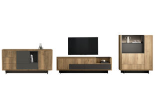 Ensemble de salon composé d'un meuble tv, un buffet ainsi que d'une vitrine