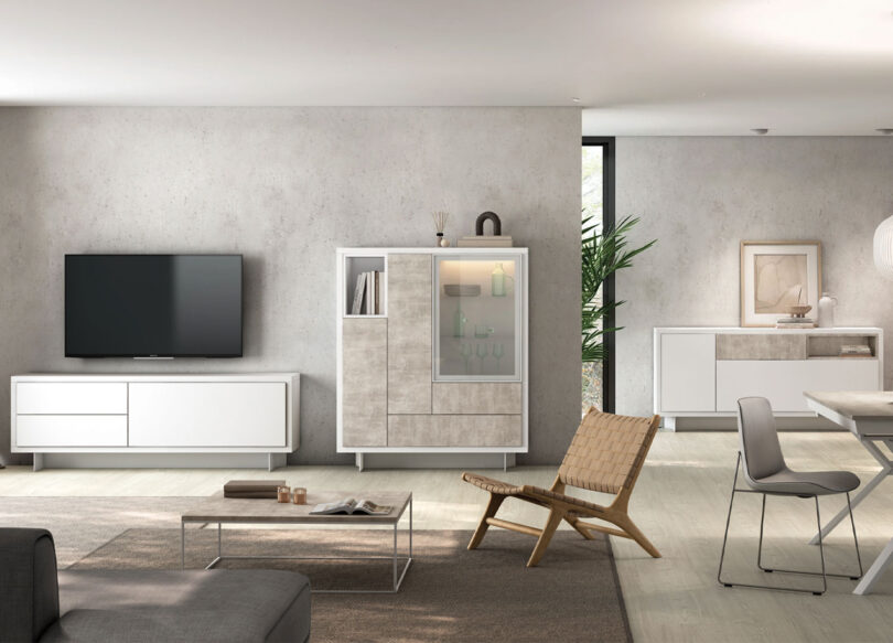 Ensembles de meubles de salon séjour en blanc avec beaucoup de rangements