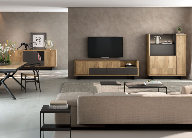 Ensemble d'intérieur en bois et noir design