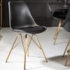 lot de 4 chaises de salle a manger moderne avec assise en simili cuir noir et pieds dores