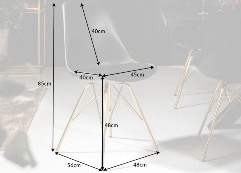details des dimensions de la chaise scandinave noir et dore