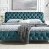 lit pour adulte moderne en velours bleu pacifique