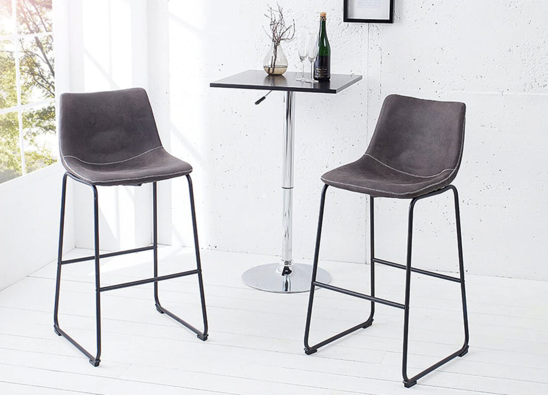 lot de 2 fauteuils de bar pas cher gris vintage et metal noir