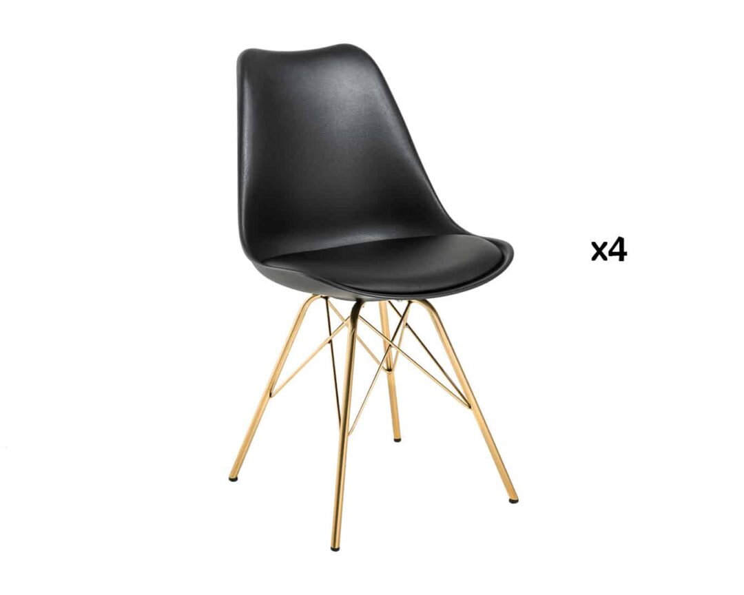 ensemble de 4 chaises scandinave pas cher en simili cuir et pieds dores