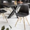 lot de 4 chaises scandinaves en simili cuir noir et pieds metal dores