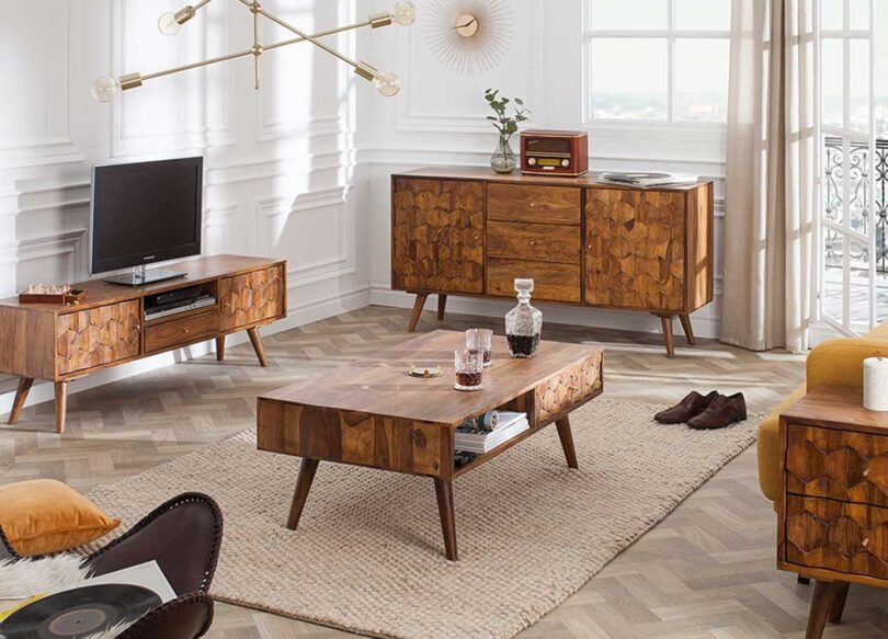 meubles de salon retro en bois de sesham