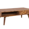 table de salon 110 cm en bois massif avec 2 tiroirs et 2 niches ouvertes