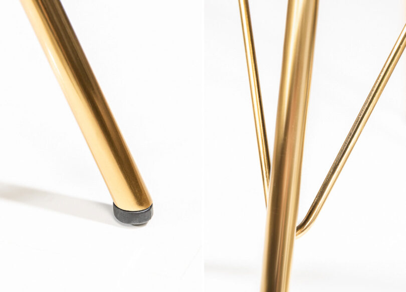 zoom sur les pieds en metal dore
