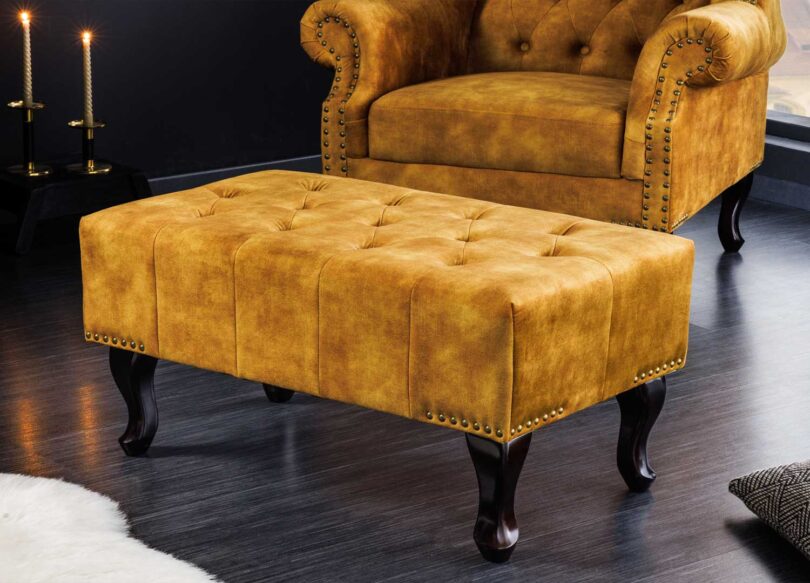 Banc chesterfield en velours jaune design