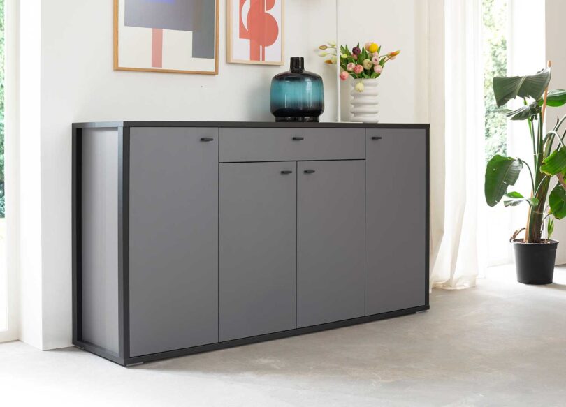 Buffet moderne industriel gris foncé et métal noir