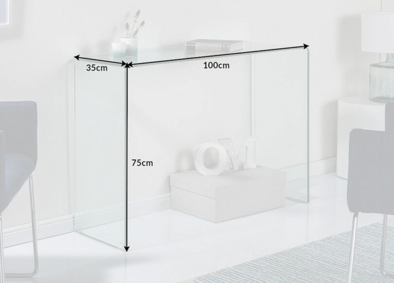 Dimensions de la console en verre épais