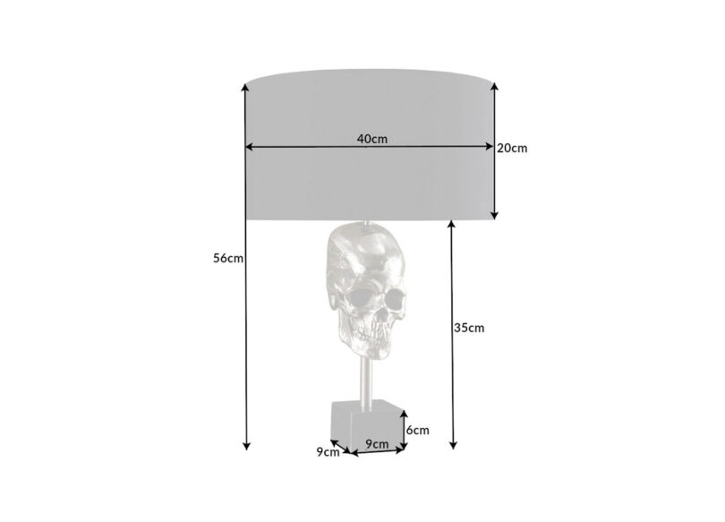 Dimensions de la lampe à poser tête de mort argenté