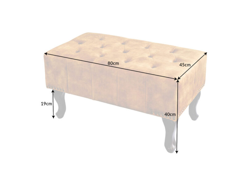 Dimensions du banc d'intérieur en velours style chesterfield
