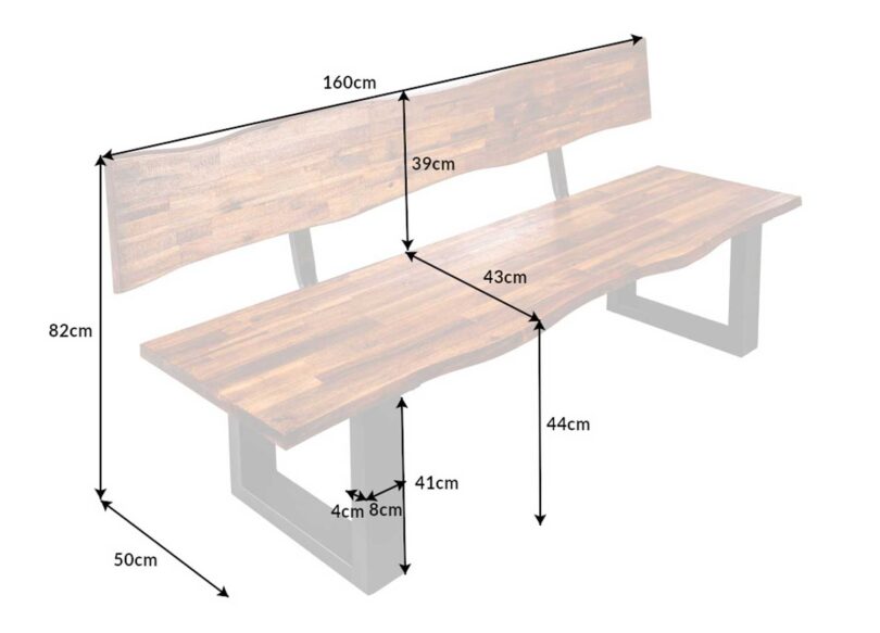 Dimensions du banc de salle à manger en bois d'acacia massif