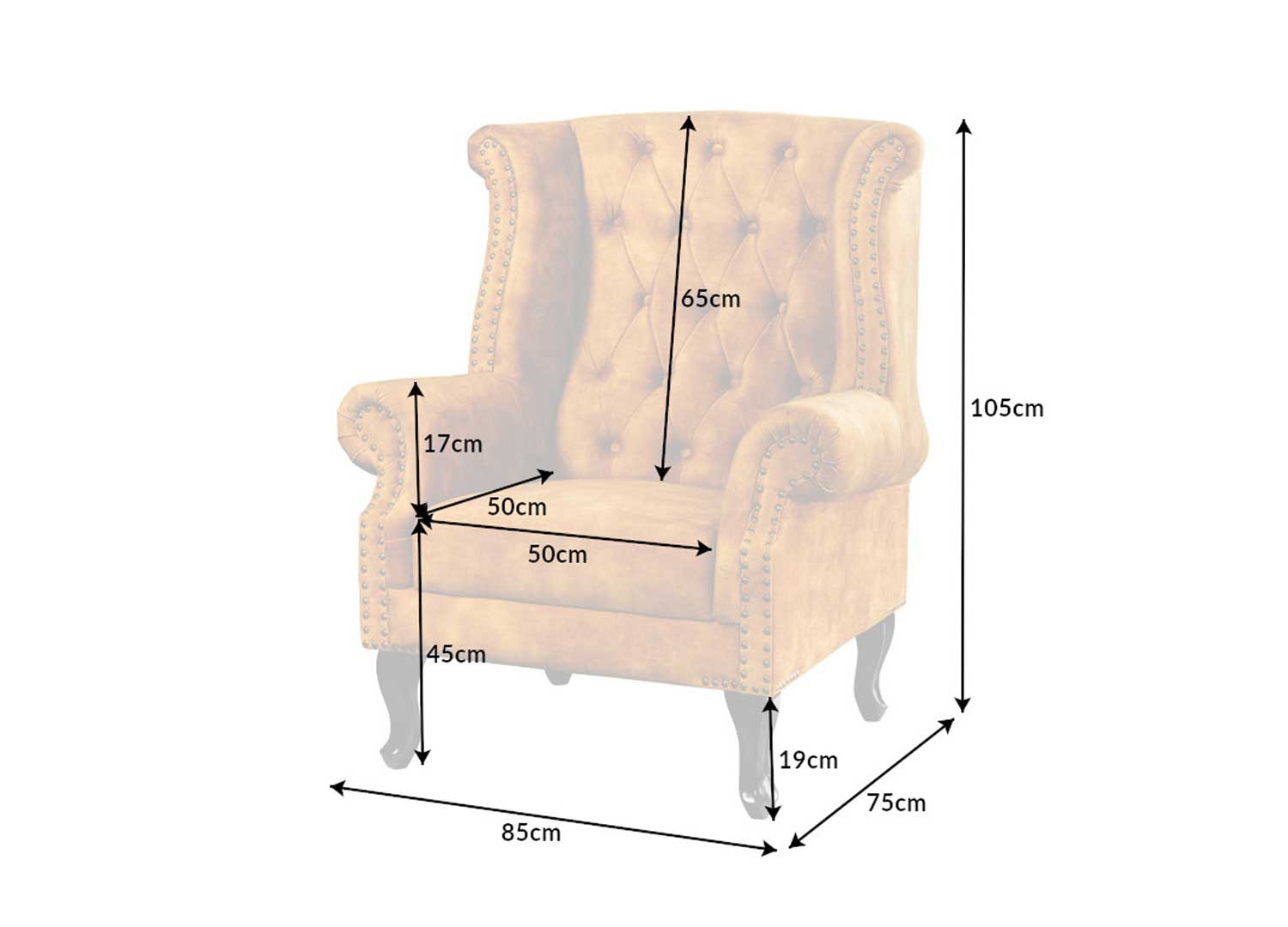 Dimensions du fauteuil chesterfield