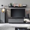 Composition de meubles de salon avec meuble tv, colonne haute et étagère grise