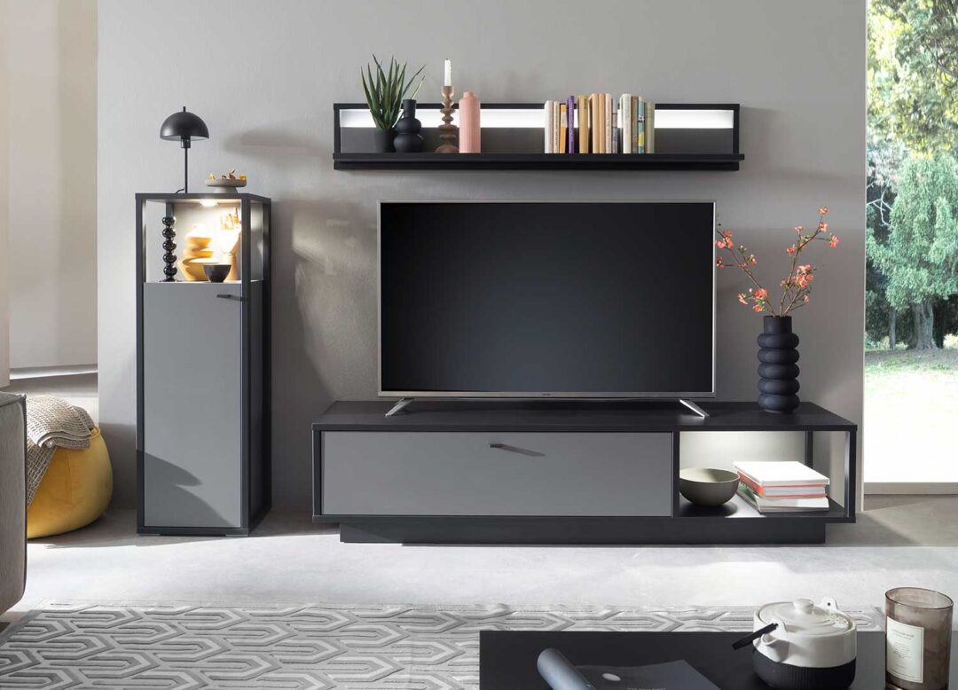 Ensemble meuble tv gris et gris anthracite