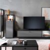 Ensemble TV avec colonnes et meuble tv gris