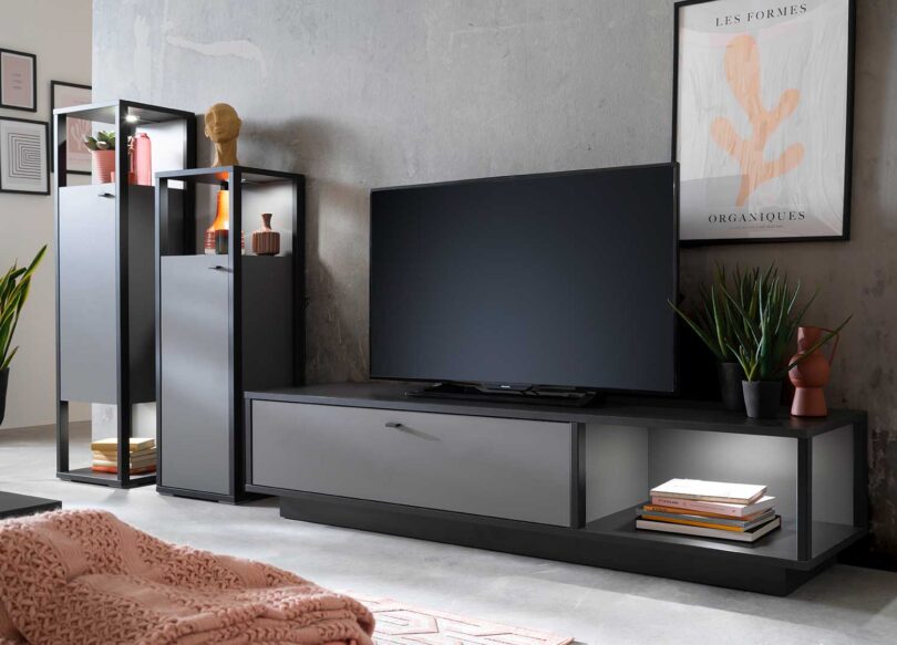 Meuble de télé gris avec deux colonne design
