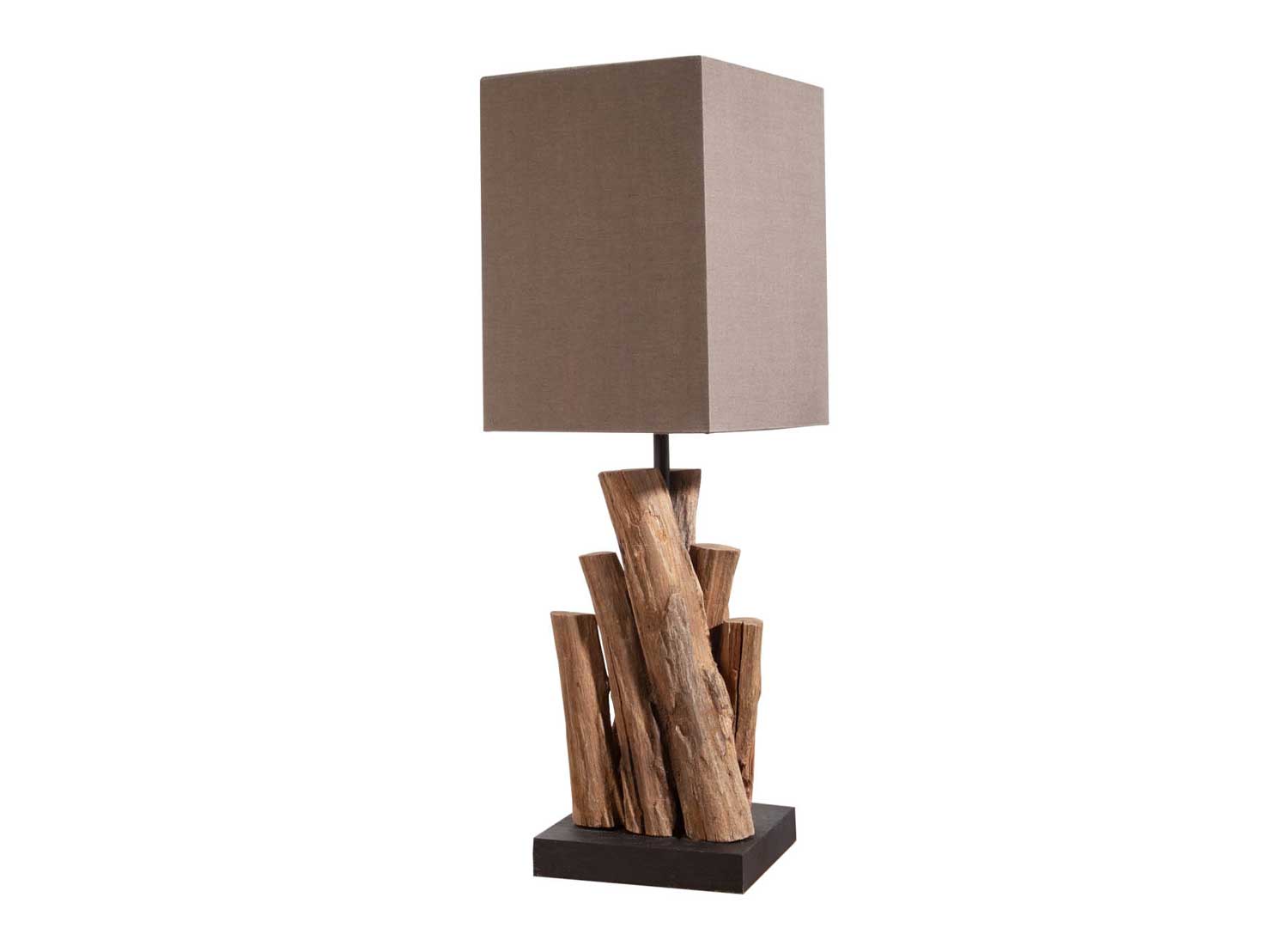 Lampe à poser en bois flotté et coton naturel