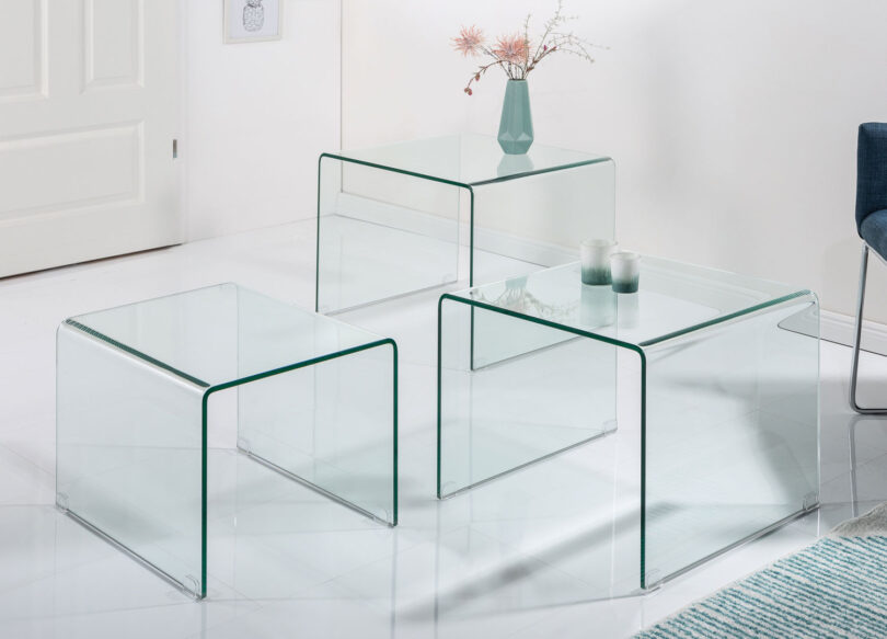 Lot de 3 tables basses en verre trempé
