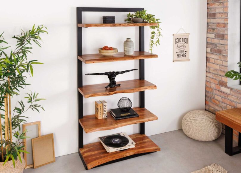 Meuble étagère en bois d'acacia massif