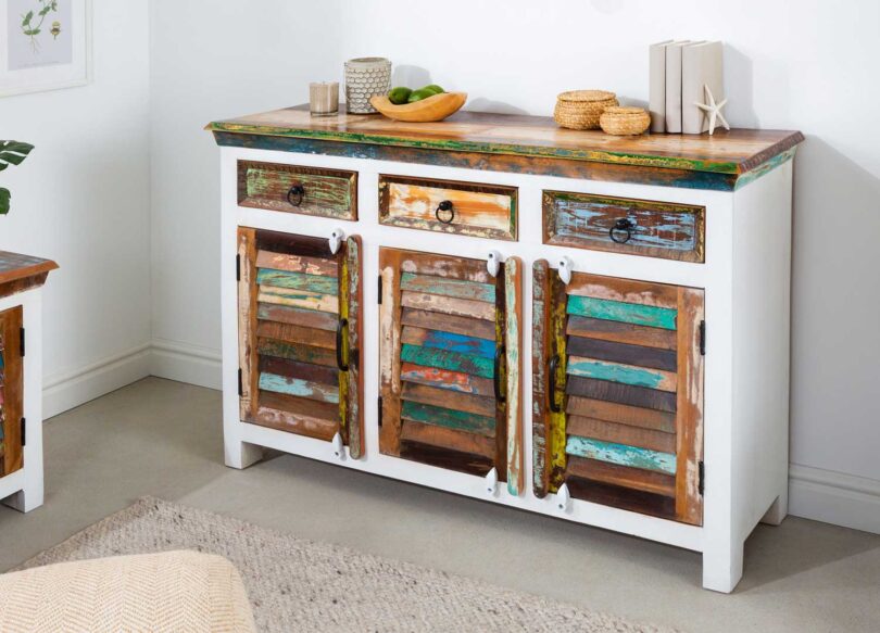 Buffet bahut en bois recyclé et blanc