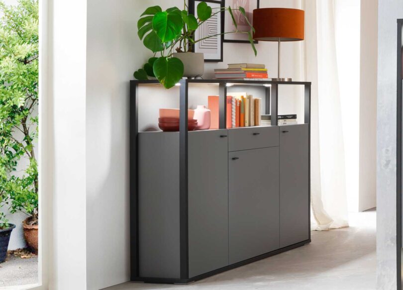 Buffet gris moderne de 3 porte et 1 tiroir
