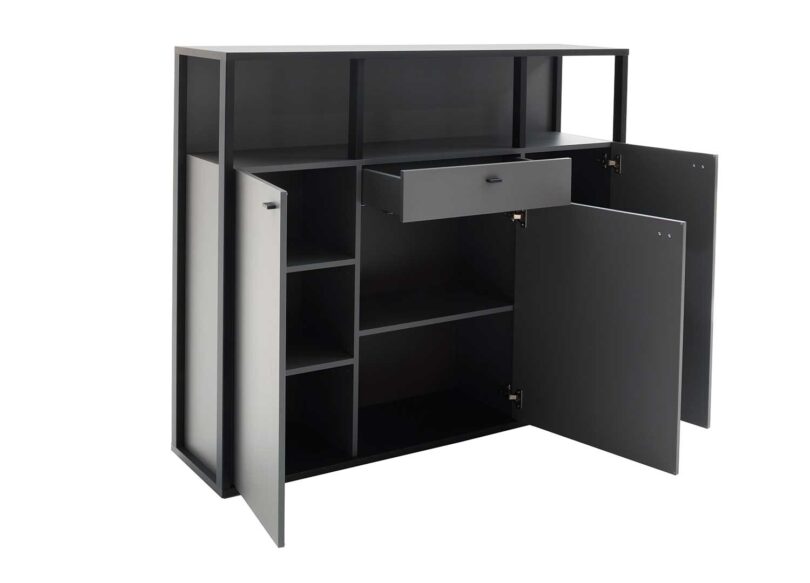Ouverture du meuble buffet gris