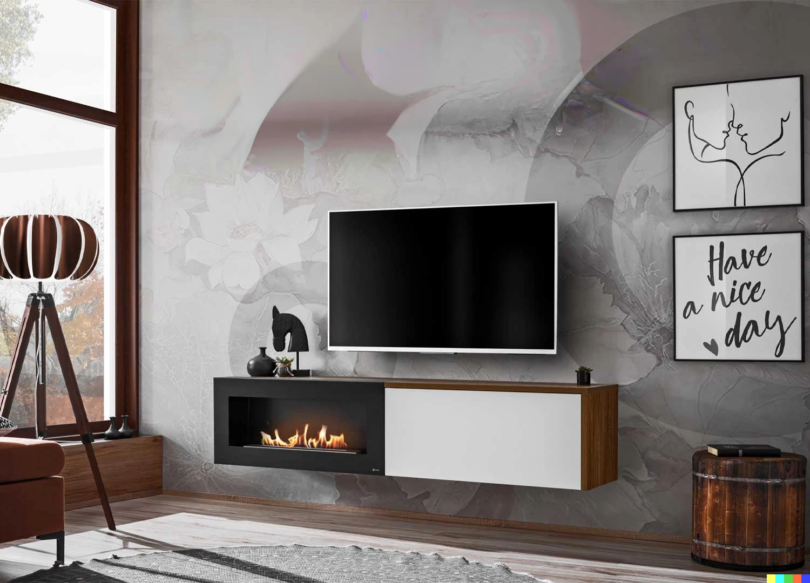 Meuble télé mural blanc et bois