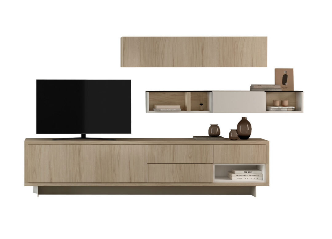 Meubles de salon avec rangements en bois et blanc design de haute qualité