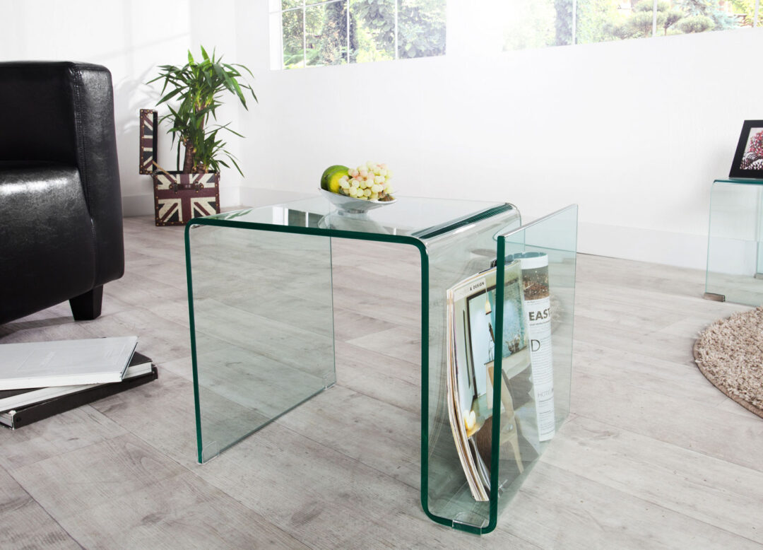 Table basse porte revue en verre trempé design