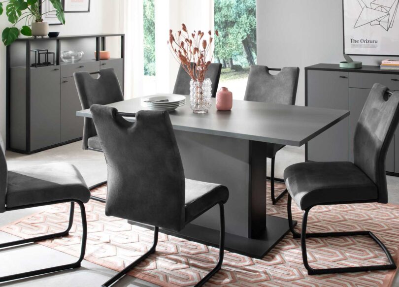Table à manger grise et grise anthracite design moderne