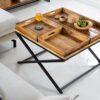 Table de salon en bois de manguier carrée avec plateaux amovibles