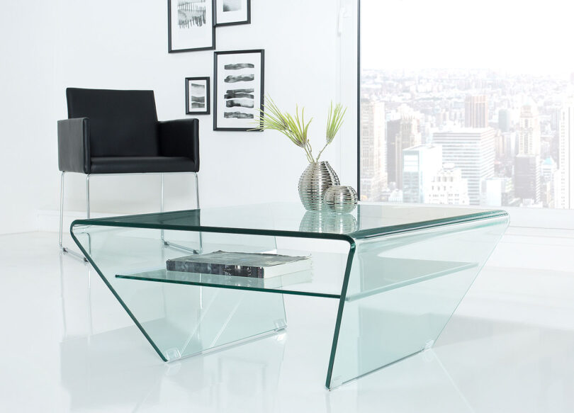 Table de salon en verre sécurit avec plateau inférieur