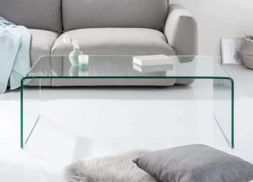 Table de salon en verre trempé rectangulaire