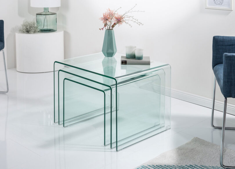Lot de 3 tables de salon carrées en verre trempé